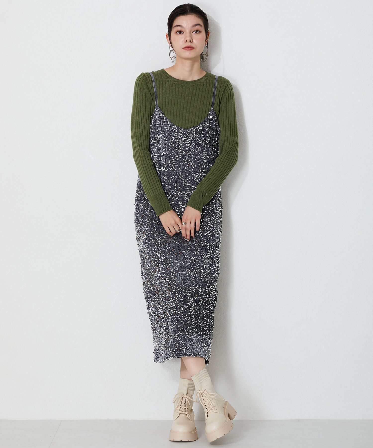 ORiental TRaffic「ニット ソックス レースアップブーツ/41431 厚底 柔らかい」|ショートブーツ|