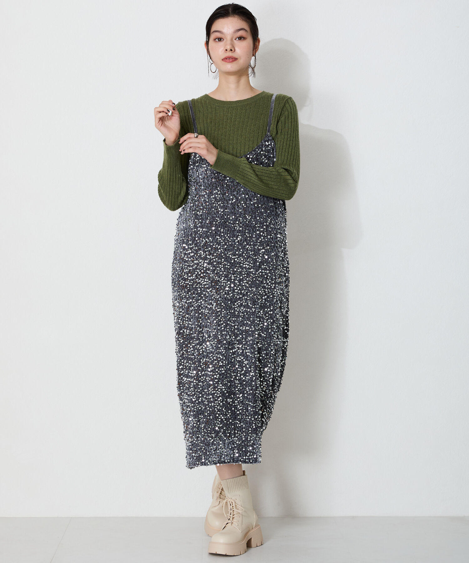 ORiental TRaffic「ニット ソックス レースアップブーツ/41431 厚底 柔らかい」|ショートブーツ|