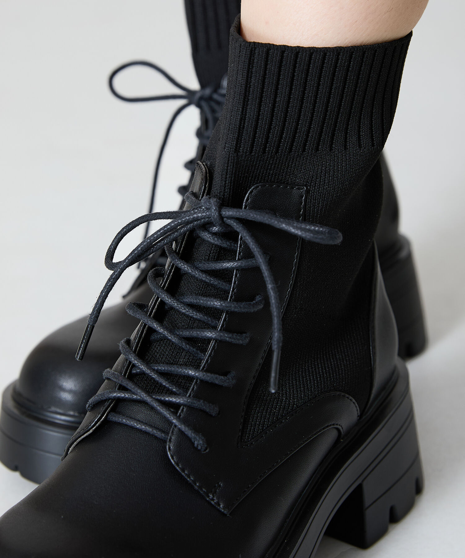 ORiental TRaffic「ニット ソックス レースアップブーツ/41431 厚底 柔らかい」|ショートブーツ|