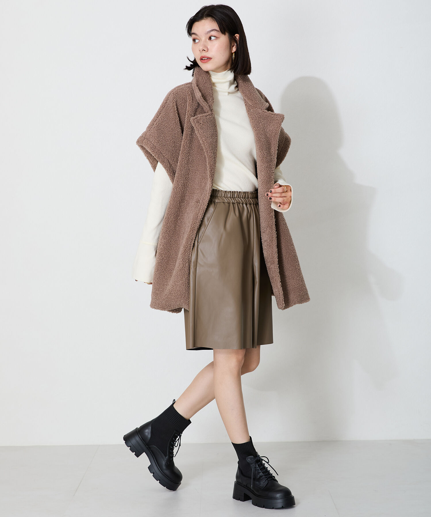 ORiental TRaffic「ニット ソックス レースアップブーツ/41431 厚底 柔らかい」|ショートブーツ|