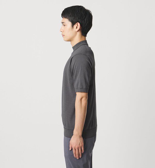 UNITED ARROWS「ショートスリーブ ボーダー モックネック ニットTシャツ UA COZY ウォッシャブル 抗菌防臭」|Tシャツ・カットソー|