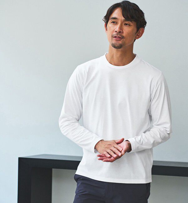 UNITED ARROWS green label relaxing「【WEB限定】JUST fit ジャケイン クルーネック 長袖 Tシャツ -吸水速乾・抗菌-」|Tシャツ・カットソー|WHITE