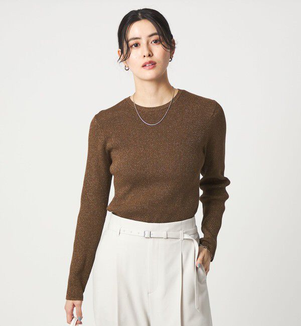 UNITED ARROWS green label relaxing「ラメ リブ クルーネック ニット プルオーバー」|ニット・セーター|
