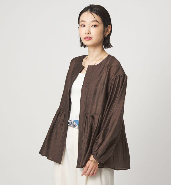 UNITED ARROWS green label relaxing「［size SHORTあり］fleurie(フルリー) シアー ノーカラー ジャケット 接触冷感」|ノーカラージャケット|