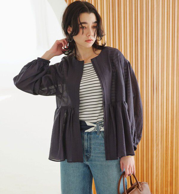 UNITED ARROWS green label relaxing「［size SHORTあり］fleurie(フルリー) シアー ノーカラー ジャケット 接触冷感」|ノーカラージャケット|