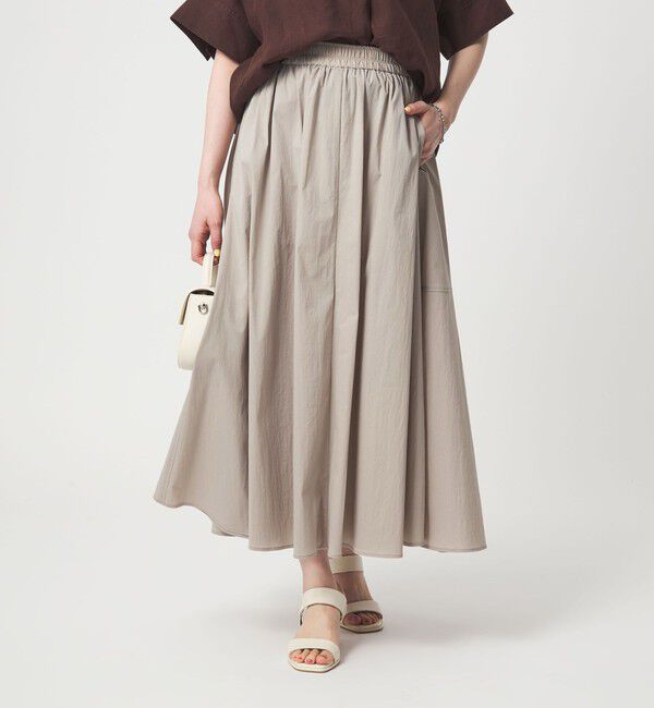 UNITED ARROWS green label relaxing「WONDER CLOTH ボリューム スカート マシンウォッシャブル ストレッチ 接触冷感 吸水速乾」|フレア|BEIGE