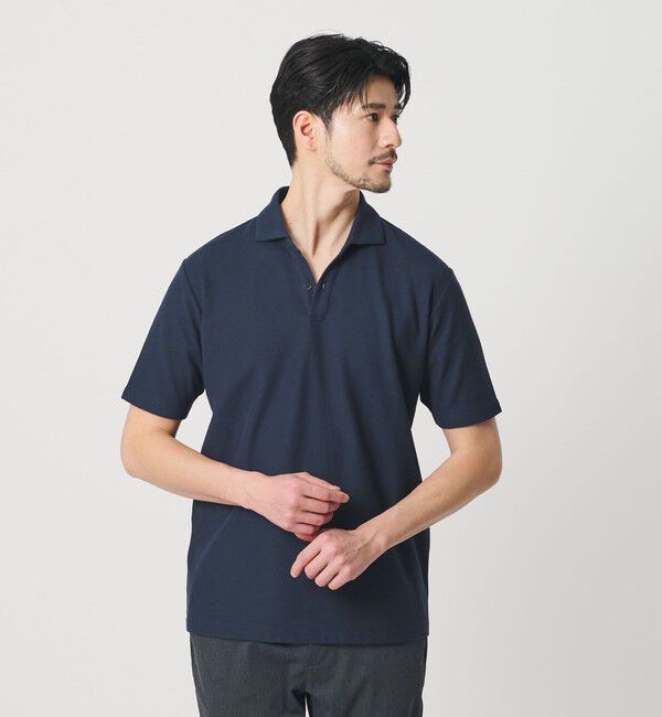 BEAUTY&YOUTH UNITED ARROWS「【WEB限定 WARDROBE SMART】ステイ クリーン ピケ スキッパー ポロシャツ【抗菌防臭】」|ポロシャツ|NAVY