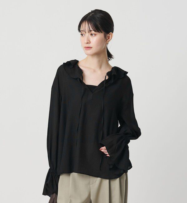 BEAUTY&YOUTH UNITED ARROWS「ラッフル スキッパーブラウス」|シャツ・ブラウス|BLACK