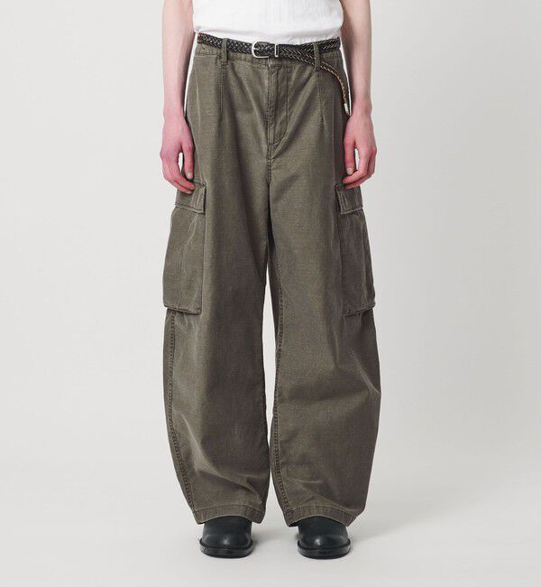 MONKEY TIME「ピグメント バックサテン カーブ カーゴ パンツ」|チノ|OLIVE