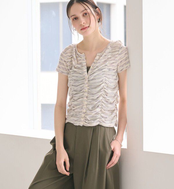 BEAUTY&YOUTH UNITED ARROWS「【WEB限定】カスリボーダー シャーリングトップス 2WAY」|Tシャツ・カットソー|LILAC