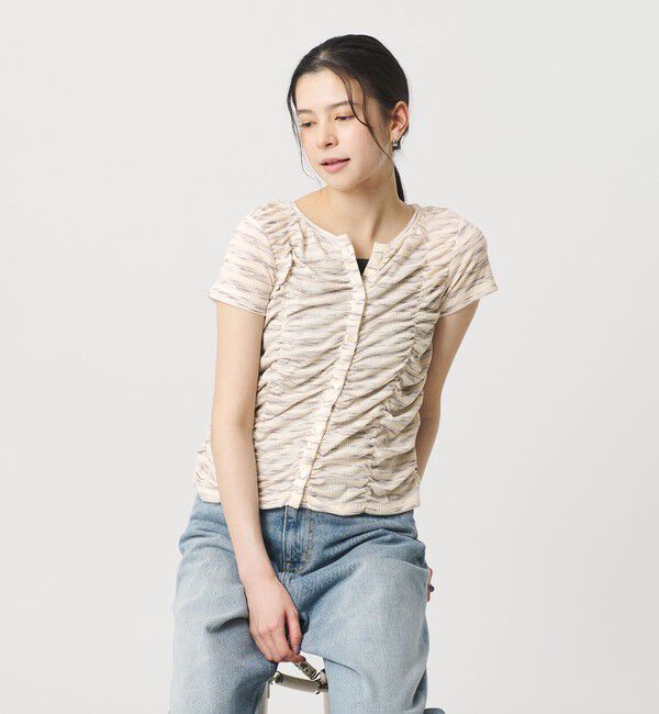 BEAUTY&YOUTH UNITED ARROWS「【WEB限定】カスリボーダー シャーリングトップス 2WAY」|Tシャツ・カットソー|