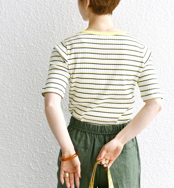 SHIPS any「《一部追加予約》SHIPS any:〈洗濯機可能〉テレコ リブ ハーフスリーブ TEE」|Tシャツ・カットソー|イエロー
