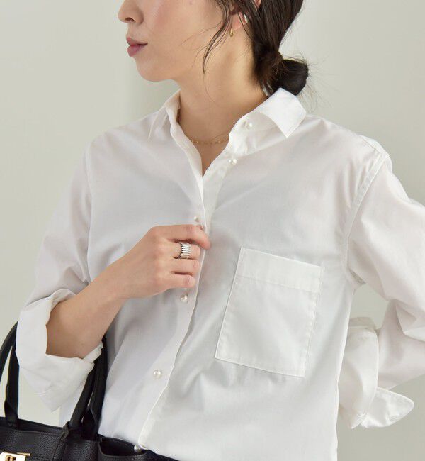 quaranciel「quaranciel:〈洗濯機可能〉REPREVE パールモチーフ ハンサム シャツ」|シャツ・ブラウス|