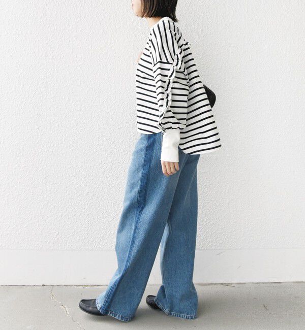 SHIPS for women「〈洗濯機可能〉ロング リブ スリーブ フリル カットソー」|Tシャツ・カットソー|