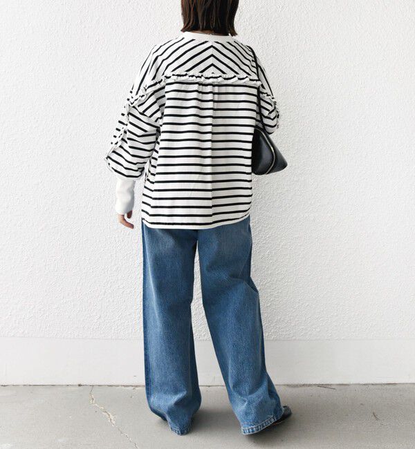 SHIPS for women「〈洗濯機可能〉ロング リブ スリーブ フリル カットソー」|Tシャツ・カットソー|