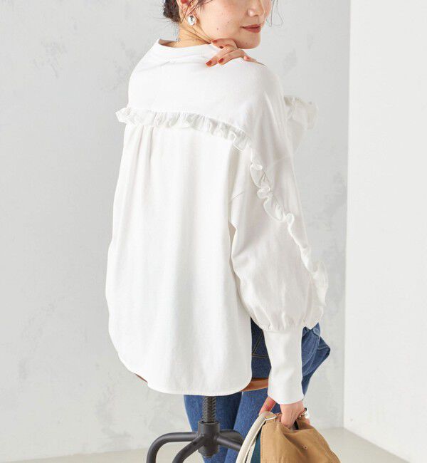 SHIPS for women「〈洗濯機可能〉ロング リブ スリーブ フリル カットソー」|Tシャツ・カットソー|ホワイト