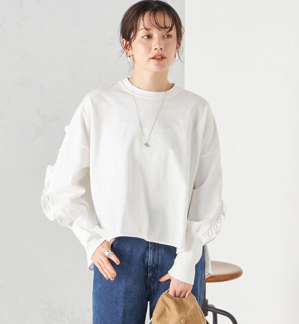 SHIPS for women「〈洗濯機可能〉ロング リブ スリーブ フリル カットソー」|Tシャツ・カットソー|
