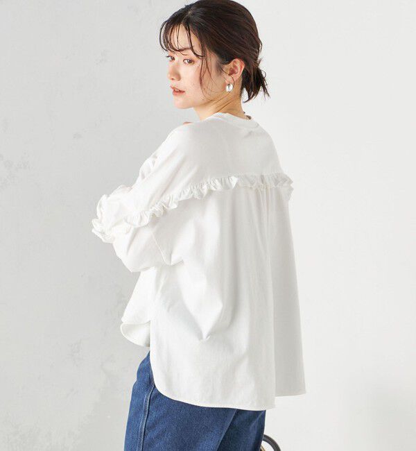 SHIPS for women「〈洗濯機可能〉ロング リブ スリーブ フリル カットソー」|Tシャツ・カットソー|