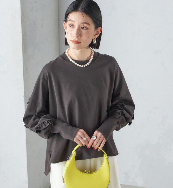 SHIPS for women「〈洗濯機可能〉ロング リブ スリーブ フリル カットソー」|Tシャツ・カットソー|