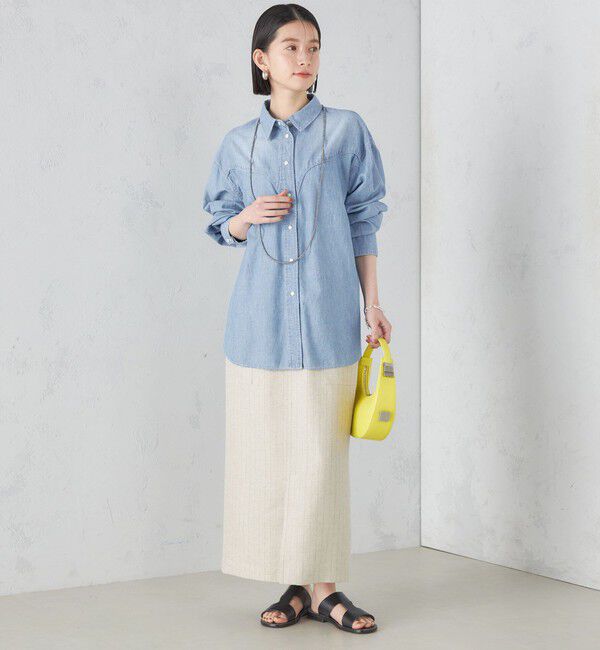 SHIPS for women「麻混 ストライプ 無地 ポケット タイト スカート ◇」|スカート|