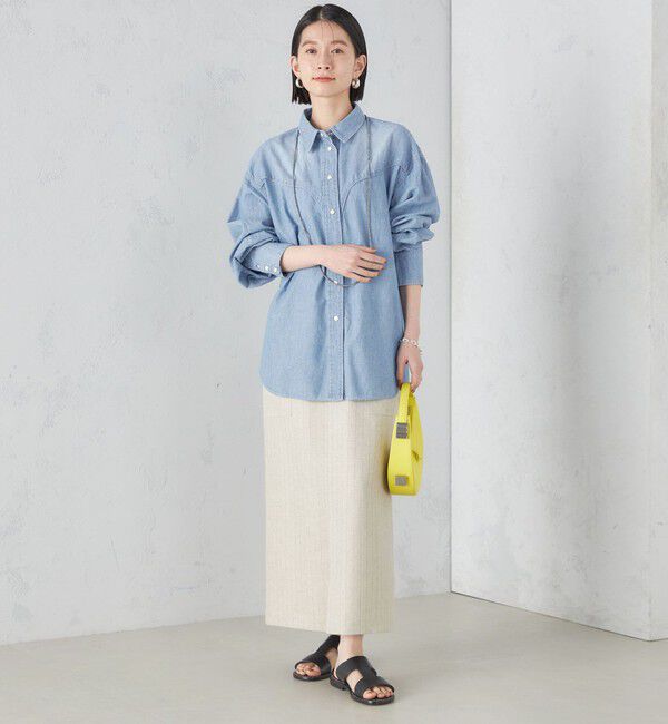 SHIPS for women「麻混 ストライプ 無地 ポケット タイト スカート ◇」|スカート|