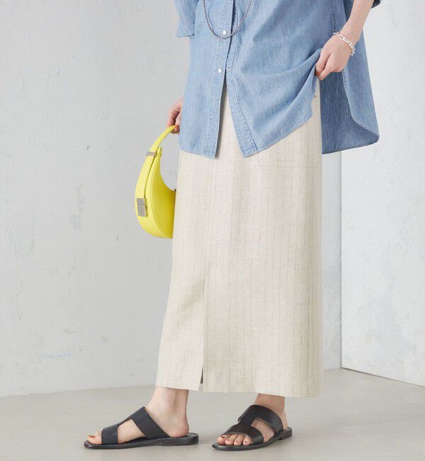 SHIPS for women「麻混 ストライプ 無地 ポケット タイト スカート ◇」|スカート|