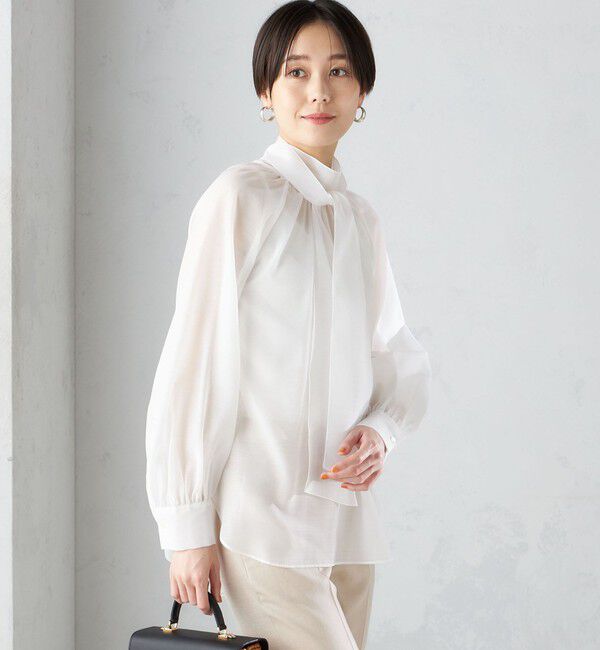 SHIPS for women「〈手洗い可能〉オーガンジー リボン ブラウス」|シャツ・ブラウス|