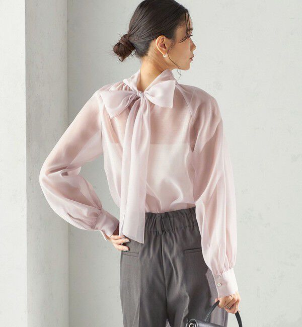 SHIPS for women「〈手洗い可能〉オーガンジー リボン ブラウス」|シャツ・ブラウス|