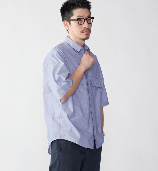 SHIPS「SHIPS: Wポケット ウォッシュド タイプライター ショートスリーブ シャツ」|シャツ・ブラウス|コバルトブルー