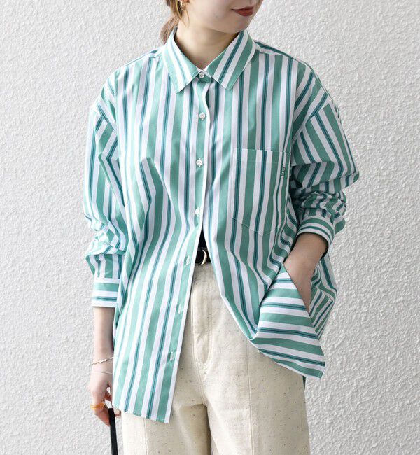 SHIPS any「SHIPS any:〈洗濯機可能〉REPREVE レギュラーカラー ルーズ ポケット シャツ」|シャツ・ブラウス|グリーン系その他