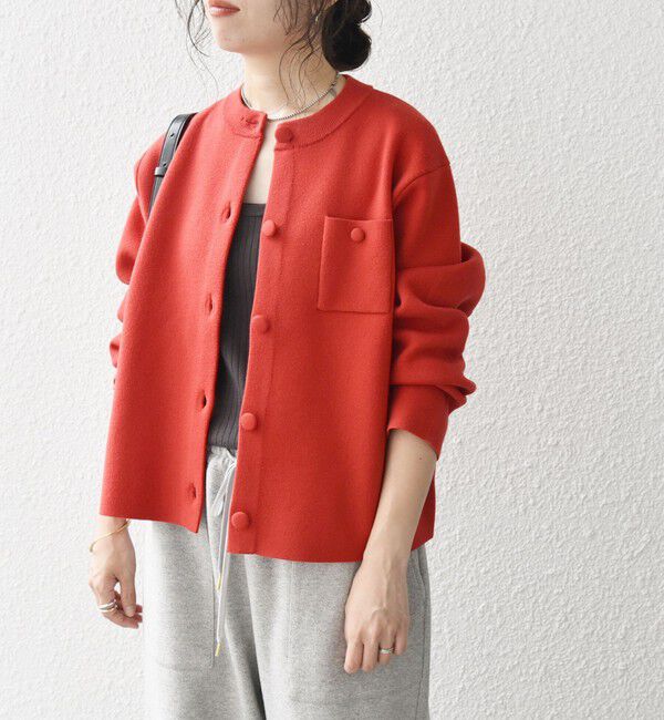 SHIPS any「SHIPS any: ミラノリブ ノーカラー ニット ジャケット カーディガン」|カーディガン|