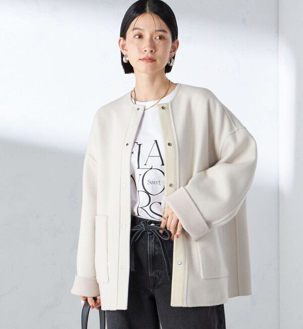 SHIPS for women「リバー ファー ポケット コート」|ノーカラーコート|