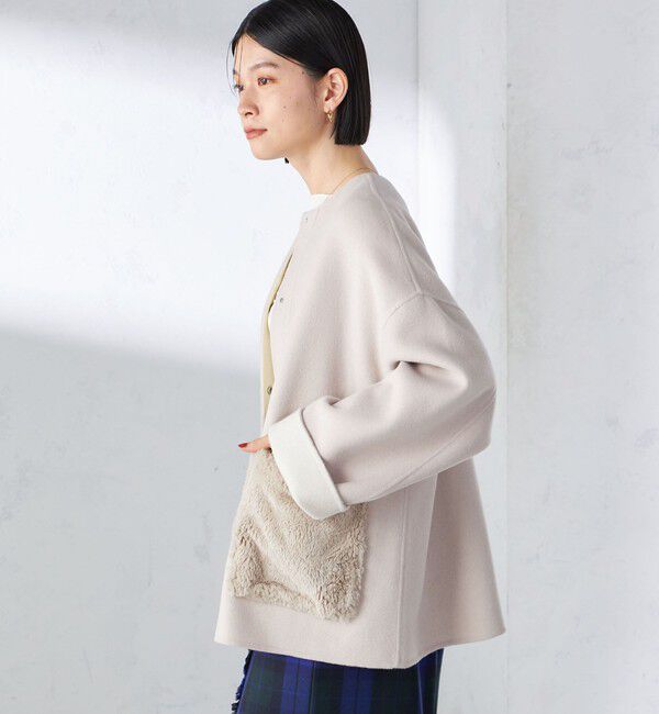 SHIPS for women「リバー ファー ポケット コート」|ノーカラーコート|