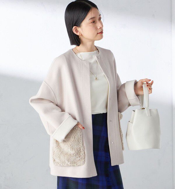 SHIPS for women「リバー ファー ポケット コート」|ノーカラーコート|