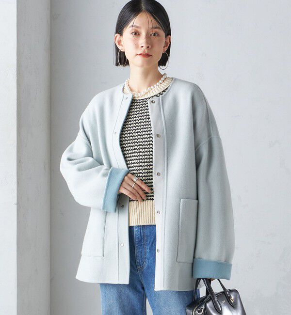 SHIPS for women「リバー ファー ポケット コート」|ノーカラーコート|