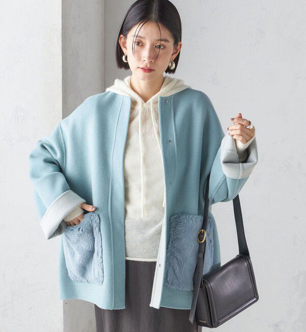 SHIPS for women「リバー ファー ポケット コート」|ノーカラーコート|