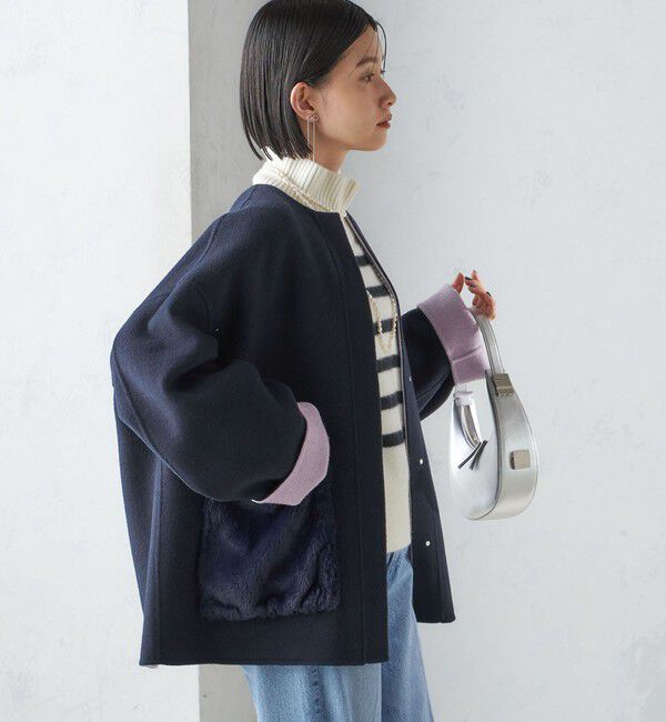 SHIPS for women「リバー ファー ポケット コート」|ノーカラーコート|