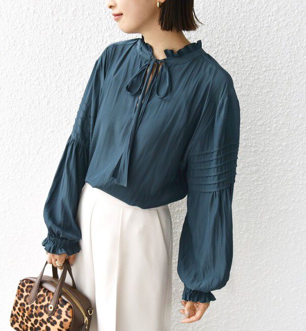 SHIPS for women「〈手洗い可能〉割繊 前後 2WAY 袖タック デザイン ブラウス」|シャツ・ブラウス|グリーン