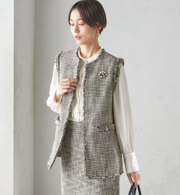 SHIPS for women「スラブ ツイード ロング ジレ（セレモニー対応可）」|ベスト・ジレ|