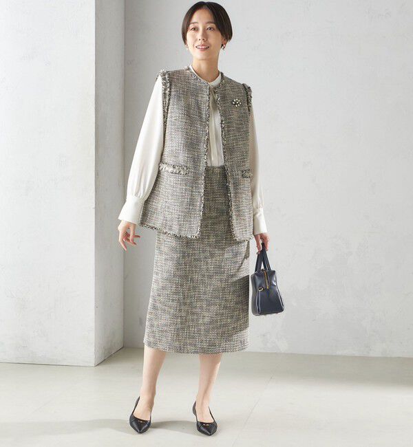 SHIPS for women「スラブ ツイード ロング ジレ（セレモニー対応可）」|ベスト・ジレ|