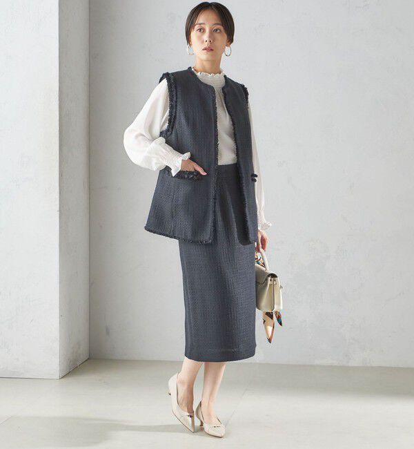 SHIPS for women「スラブ ツイード ロング ジレ（セレモニー対応可）」|ベスト・ジレ|