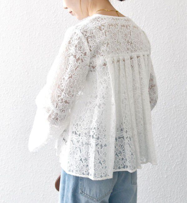 SHIPS any「SHIPS any:〈手洗い可能〉フラワーレース エンブロイダリー フレア シアー ブラウス」|シャツ・ブラウス|