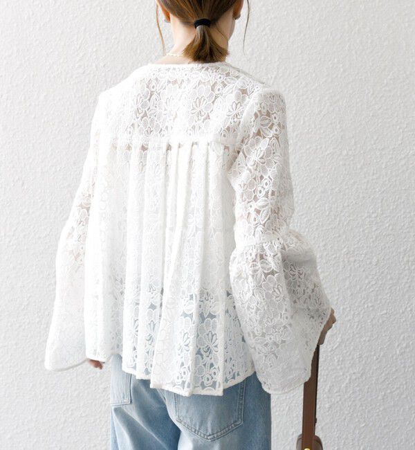 SHIPS any「SHIPS any:〈手洗い可能〉フラワーレース エンブロイダリー フレア シアー ブラウス」|シャツ・ブラウス|