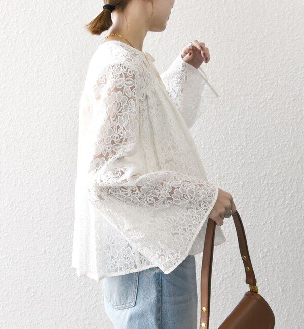 SHIPS any「SHIPS any:〈手洗い可能〉フラワーレース エンブロイダリー フレア シアー ブラウス」|シャツ・ブラウス|