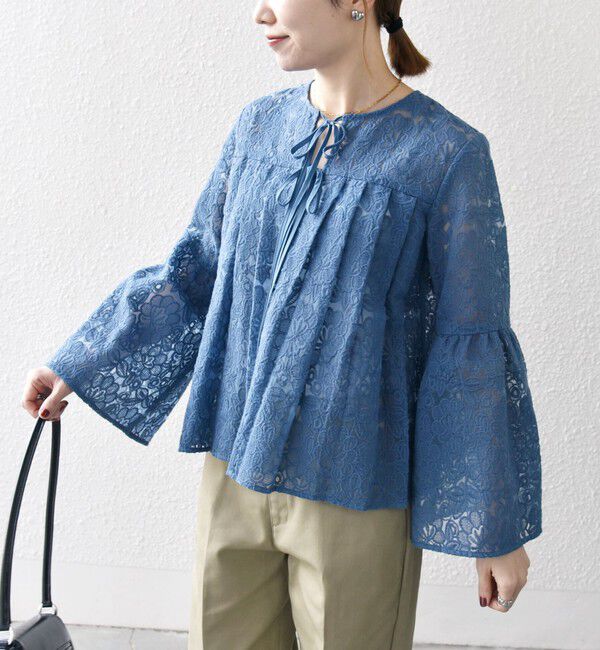 SHIPS any「SHIPS any:〈手洗い可能〉フラワーレース エンブロイダリー フレア シアー ブラウス」|シャツ・ブラウス|
