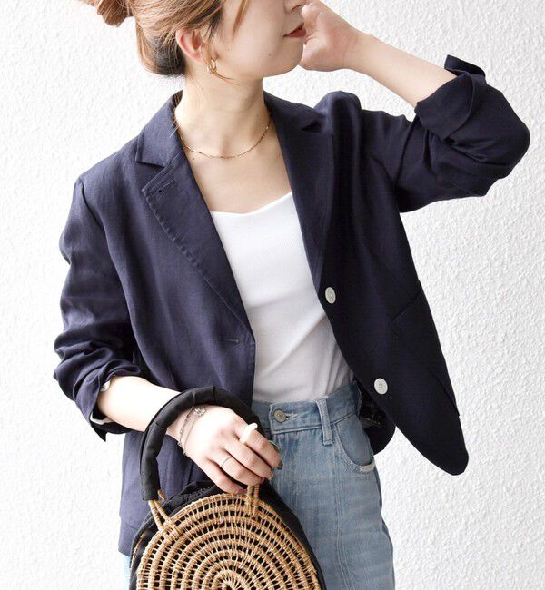 SHIPS any「SHIPS any:〈洗濯機可能〉ヨーロピアンフラックス リネン コンパクト テーラード ジャケット」|テーラードジャケット|