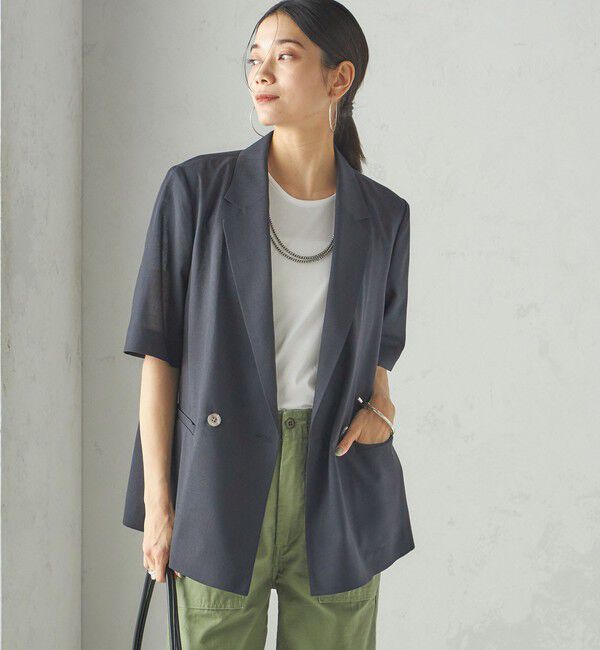 SHIPS for women「〈手洗い可能〉ダブル 半袖 ジャケット」|テーラードジャケット|