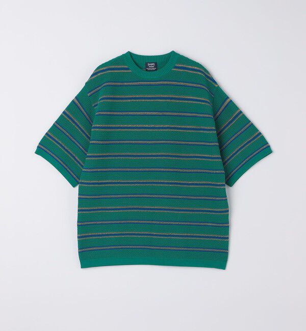 SHIPS「SHIPS:〈手洗い可能〉Amossa(R) メッシュ ボーダー ニット Tシャツ」|ニット・セーター|グリーン