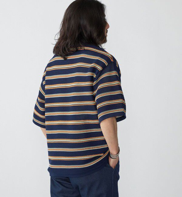 SHIPS「SHIPS:〈手洗い可能〉Amossa(R) メッシュ ボーダー ニット Tシャツ」|ニット・セーター|