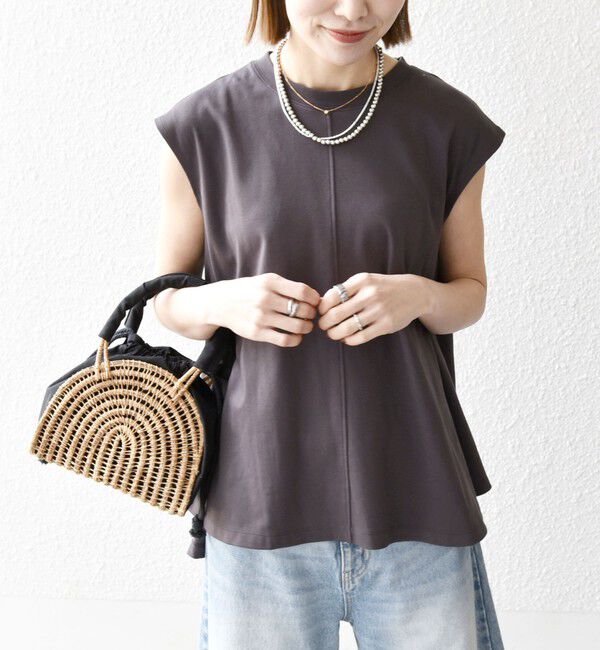 SHIPS any「SHIPS any:〈接触冷感/汗染み防止加工/洗濯機可能〉Aライン フレンチスリーブ TEE」|Tシャツ・カットソー|グレー系その他